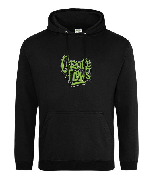 Grace Flows design on black hoodie