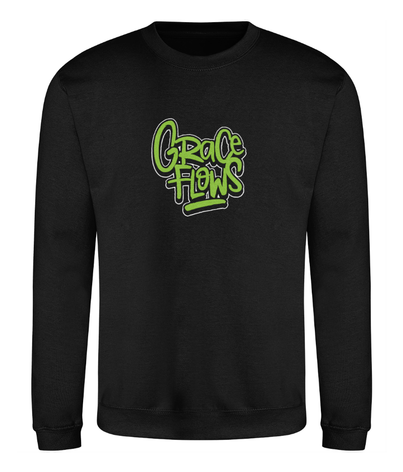 Grace Flows design on black sweatshirt