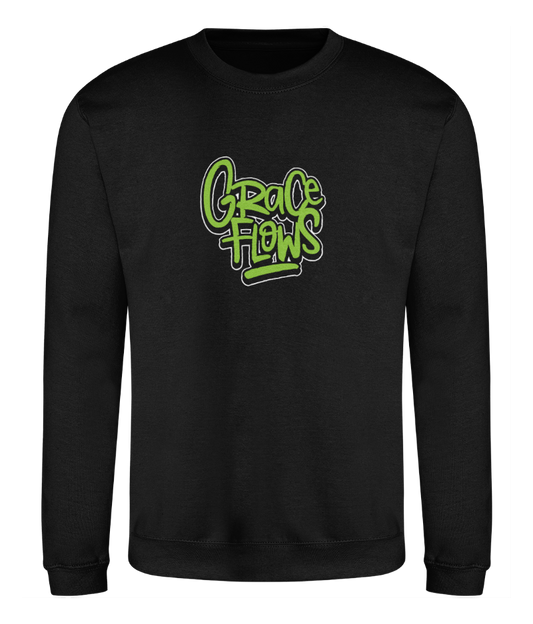 Grace Flows design on black sweatshirt
