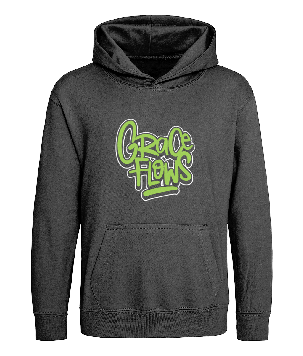 Grace flows design on black kids hoodie