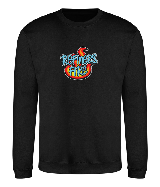 Refiners Fire design on black sweatshirt