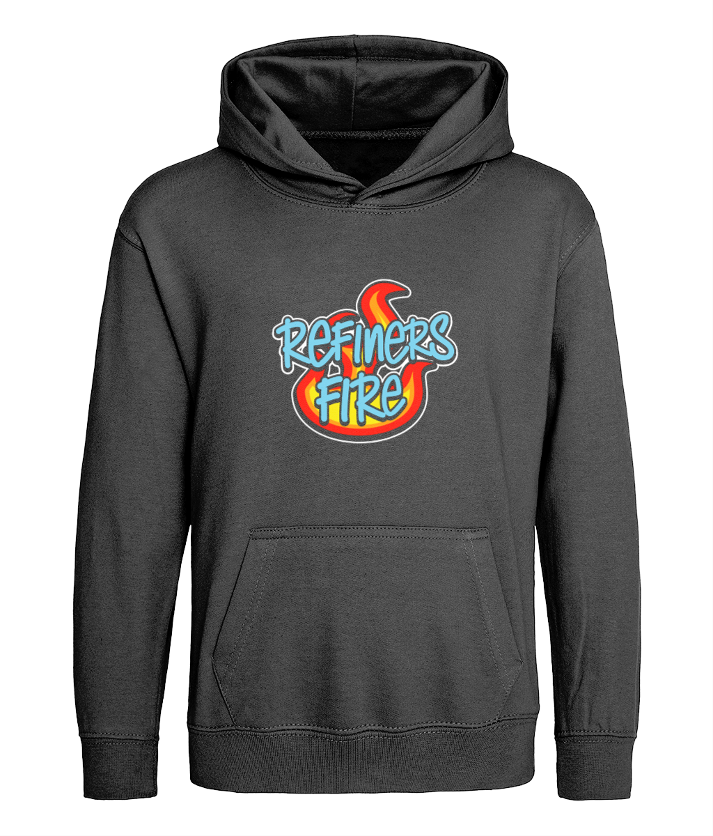 Refiners Fire design on kids black hoodie