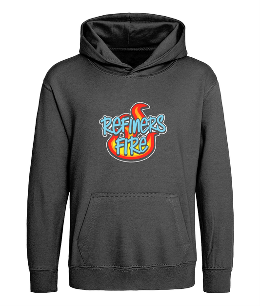 Refiners Fire design on kids black hoodie