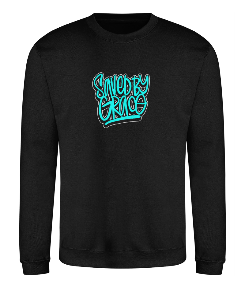 Saved By Grace design on black sweatshirt