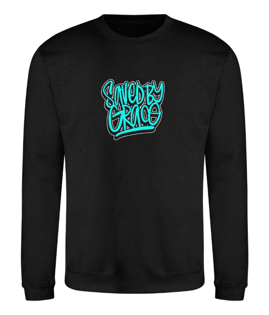 Saved By Grace design on black sweatshirt