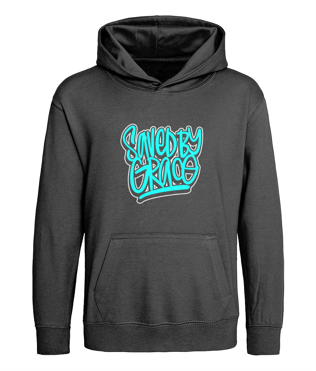 Saved By Grace design on kids black hoodie